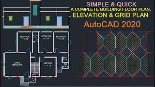 HOUSE PLAN DESIGN WITH DOOR & WINDOWS ELEVATION COLUMN PLACEMENT GRID PLAN IN AutoCAD 2020.