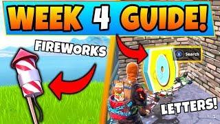 Fortnite WEEK 4 CHALLENGES - Launch Fireworks Locations Letter O Battle Royale Season 7 Guide