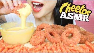 ASMR FLAMING HOT CHEETOS ONION RINGS + CHEESE SAUCE EATING SOUNDS NO TALKING  SAS-ASMR