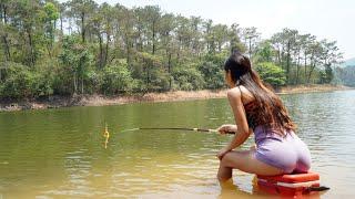 Best Video Hook Fishing  Girl Catching Giant Red Tilapia