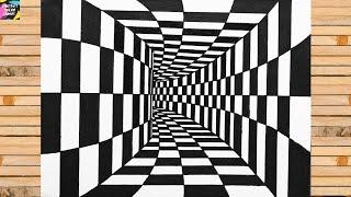 How to draw 3D tunnel - optical illusion  Easy trick art  3D art