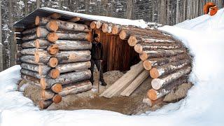 Man Builds Warm Survival Shelter for Winter  Start to Finish Build By @osbushcraft