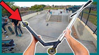 RIDING WORLDS BIGGEST SCOOTER DECK AT SKATEPARK