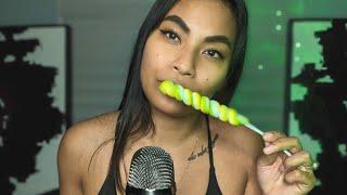 ASMR Green Apple Unicorn Lollipop And Gummy Sour Pops  Eating Mouth Sounds