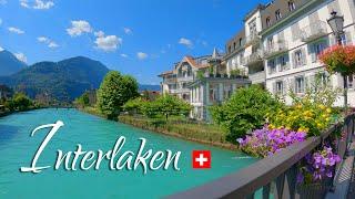 Interlaken 4K chic lakeside resort lies between Lake Thun and Lake Brienz on an alluvial plain