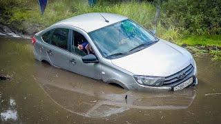 Такое мы не предвидели ПСИХ на ЛАДА ГРАНТА поперся за  вездеходами в лес