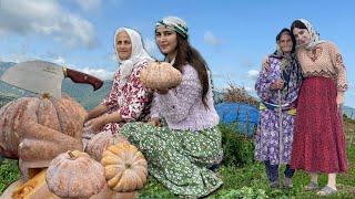 Cooking pumpkin bread and pumpkin rice in a nomadic village Village life