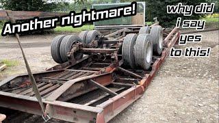 Herbst low loader trailer in a bad way Only came in for new axles to be fitted. Part 1