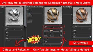 Vray Tutorial  One Settings for all Type of metals in Sketchup #3dsmax #maya #Revit
