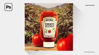 Product manipulation in Photoshop for Beginners Tomato Ketshup Poster Design Photoshop tutorial