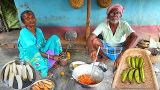 EGG BANANA RECIPE  cooking & eating egg with banana curry by our grandfather & grandmother 