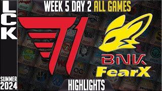 T1 vs FOX Highlights ALL GAMES  LCK Summer 2024 W5D2  T1 vs BNK FearX Week 5 Day 2