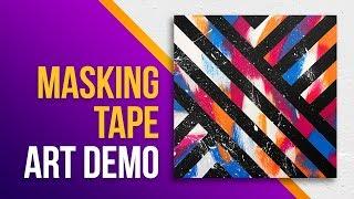 Abstract Acrylic Painting with Masking Tape  Daily Art  Easy DIY Demo  066