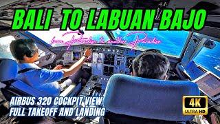 AIRBUS A320 ADVENTURE FROM BALI TO LABUAN BAJO - COCKPIT VIEW  FLYING HIGH TO WORLD PARADISE