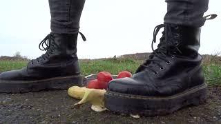 Dr. Martens Jadon Boots food stomp trample Tomatoes and Bananas to juice