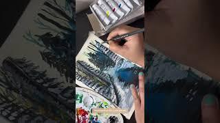 Gouache painting tutorial Winter landscape