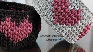 باسكت  سله كروشيه بخيط المكرميه _ باسكت القلوب _ Crochet Basket