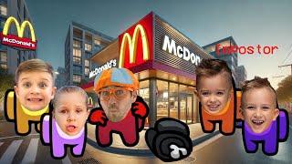 Vlad and Niki Diana and Roma Blippi Among Us Distraction Dance at McDonalds