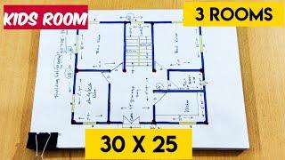 30 x 25 village house plan II 30 x 25 ghar ka naksha 3 room II 750 sqft home design