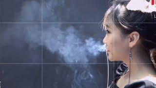 girl smoking in smoking room nose exhales smoker 