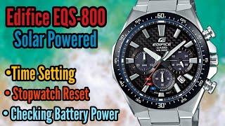 How To Setting Casio Edifice EQS-800 Time Date Stopwatch Reset and Checking Battery Power Level