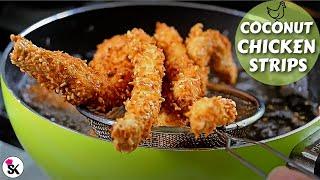 Chicken Strips Fry  Crispy Chicken Fingers  Coconut Sesame Seeds Chicken Strips Recipe