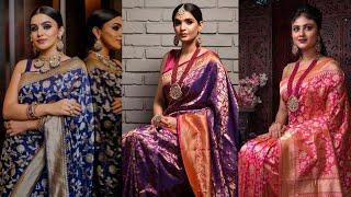 2023 Beautiful Banarasi sarees collections Wedding Banarasi saree with jewellery designs