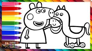 Drawing and Coloring Peppa Pig with a Toy Horse  Drawings for Kids
