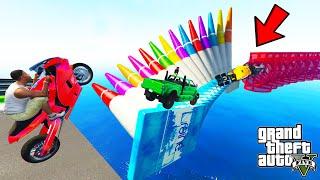 FRANKLIN TRIED IMPOSSIBLE MEGA RAMP PARKOUR CHALLENGE CARS BIKES TRUCKS GTA 5  SHINCHAN and CHOP