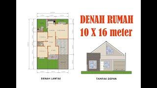 Denah Rumah 10 x 16 meter -2 Ruang Tidur + Gambar perencanaan