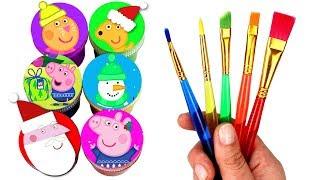 Drawing Peppa Pig Christmas with Surprises Father Christmas George Pig Peppa Snowman Candy Cat Toys