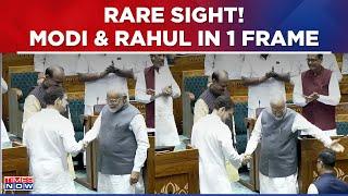 In Visuals Rarest Of Rare Moments - PM Modi & Rahul Gandhi Shake Hands Inside Parliament  Top News