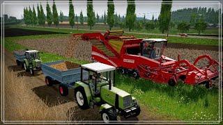 Farming Simulator 17 CoursePlay Уборка картошки с саморазгрузкой комбайна.