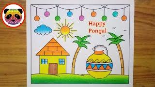 Pongal Drawing  Pongal Drawing Easy Steps  Pongal Festival Drawing  Pongal Pot Drawing  Pongal