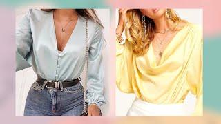 very impressive and demanding Satin Silk blouse designs business woman 2022  Satin Blouses Designs