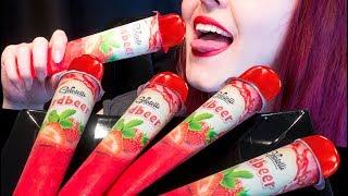 ASMR Juicy Strawberry Popsicles  Slurping & Ice Chewing   Relaxing Eating No TalkingV 