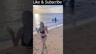 Hot Asian Model Walking At Beach  Sexy Asian Girl