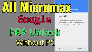 Micromax Bypass Google Lock Without PC  Micromax FRP Unlock Without OTG cable