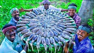 SQUID FISH FRY  Delicious Seafood Recipe Cooking and Eating in Village  Tawa Fried Calamari Recipe