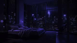 Regen-ASMR für glückselige Entspannung 24 Stunden in einem Schlafzimmer mit Blick auf die Stadt