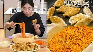 Real Mukbang “Spicy buldak noodles & Dumplings” eaten after gardening