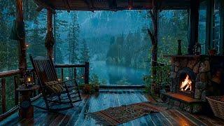 Sitting On The Porch On A Stormy Day Heavy Rain and Fireplace Sounds To Sleep Relax Rest Study