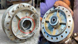 Amazing Technique of Repairing BrokenMotorcycle Wheel Hub  Restoration Wheel HubFor Bike