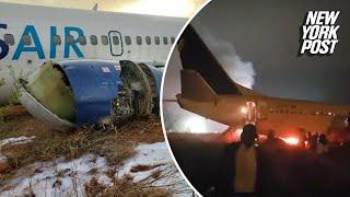 Passengers flee fiery Boeing 737 that skidded off runway in Senegal