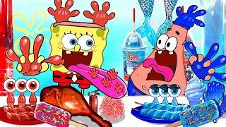 RED vs BLUE FOOD CHALLENGE  SPONGEBOB  RED Vs BLUE MUKBANG ANIMATION  SLIME CAT