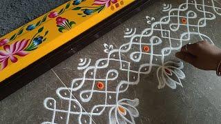 Easy border rangoli for festivals  Sravana masam muggulu  Friday sikku kolam  Lotus rangoli