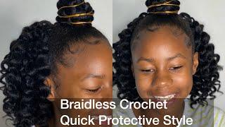 Braidless Crochet Hairstyle Half up Half down Crochet Hairstyle. Kids protective style.