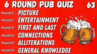 Virtual Pub Quiz 6 Rounds Picture Entertainment First & Last Connections Alliterations GK No.63