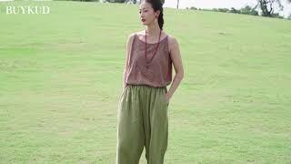 Buykud Spring Summer 100% Linen Casual Pants