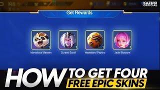 HOW TO GET 4 FREE UPCOMING SKINS  KAGURA EPIC  AKAI ANNIVERSARY  KHUFRA EPIC  GROCK SPECIAL